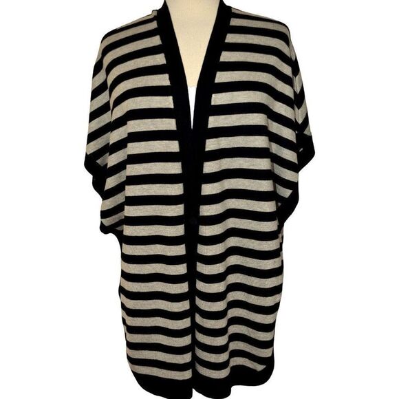Premise Studio Black Gray Buttoned Stripe V-Neck Poncho Sweater Versatile Lg NEW - Picture 1 of 7